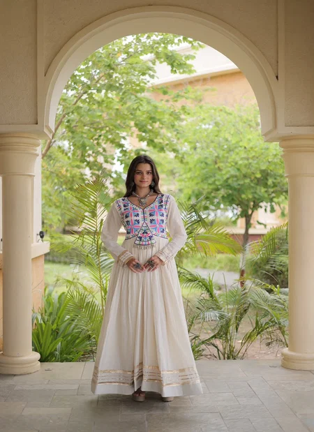 Lw 9347 Cotton With Thread Embroidered Work Navratri Gown